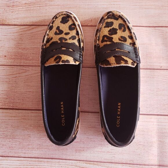 Cole Haan Grand OS Moccasin Animal Print Dyed Calf Hair Leather Loafer Flats - Picture 2 of 8